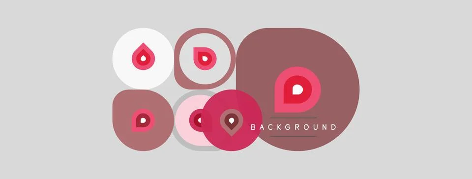 Abstract design features pink circles, varying sizes, gray backdrop. Simple Stock Illustration