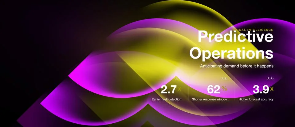 Abstract design features predictive operations text, metrics shown. Vibrant Stock Illustration