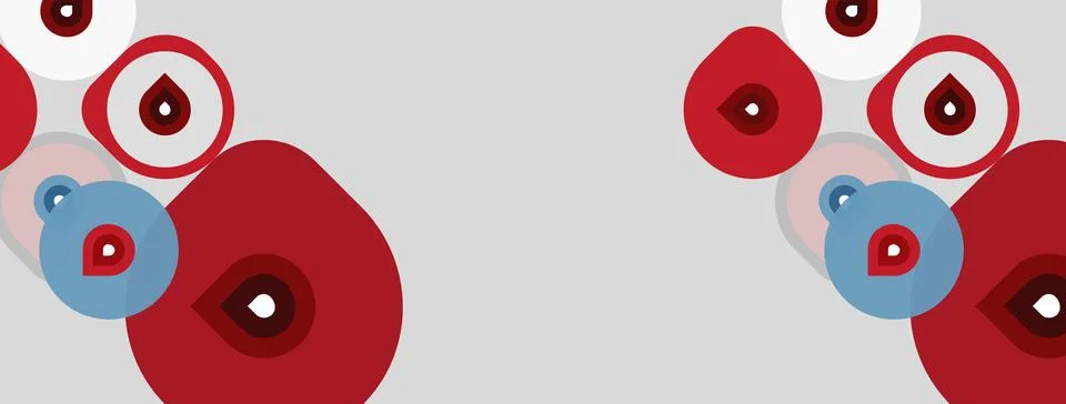 Abstract design features red, blue circles. Eyes, droplets present. Minimalis Stock Illustration