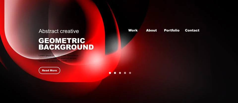 Abstract design features red curves, dark background. Website header includes Stock Illustration