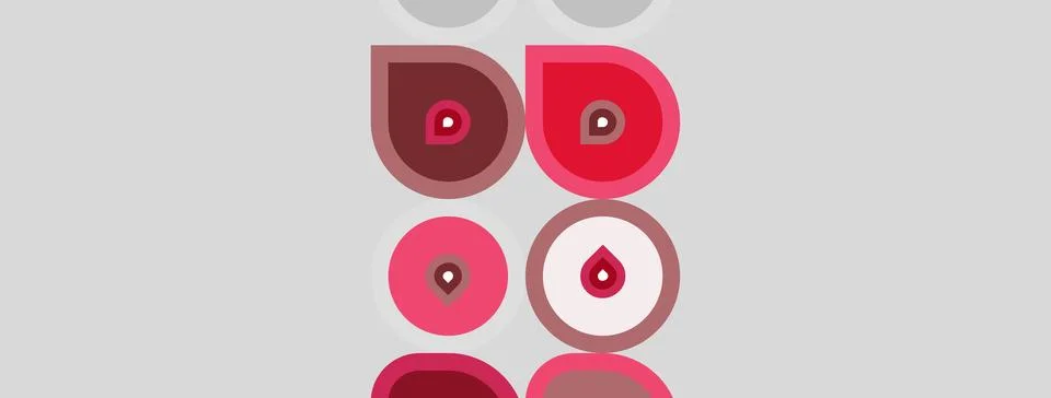 Abstract design features red droplets within gray circles. Shapes vary size, 스톡 일러스트