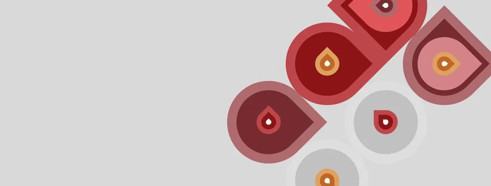 Abstract design features red droplets, circles, gray background. Minimalist Stock Illustration