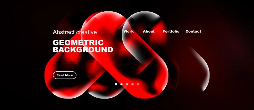 Abstract design features red shapes, white text, navigation menu. Dark Stock Illustration