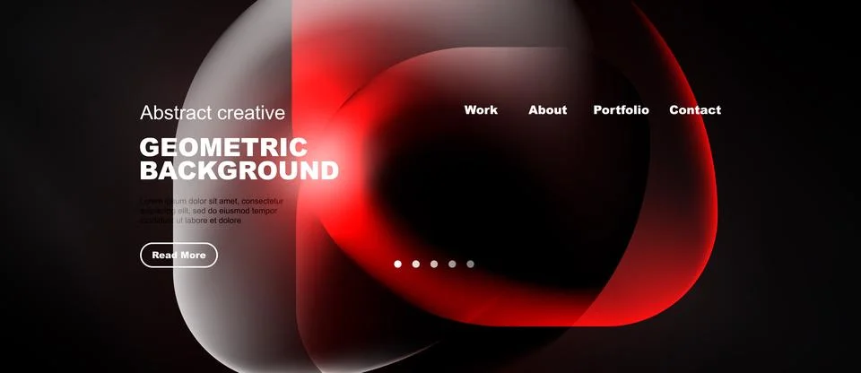 Abstract design features red, white shapes. Website header includes navigatio イラスト素材