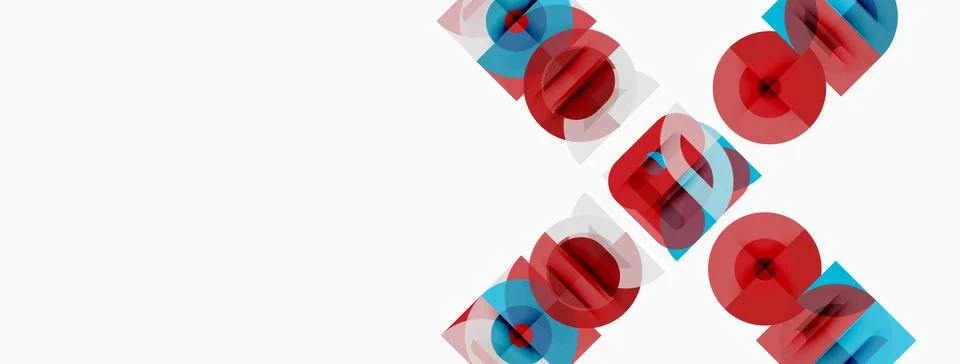 Abstract design features repeated text elements, red, blue colors. Minimalist Illustrazione stock