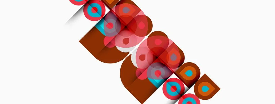 Abstract design features repeating brown shapes with blue, red circles. Stock Illustration