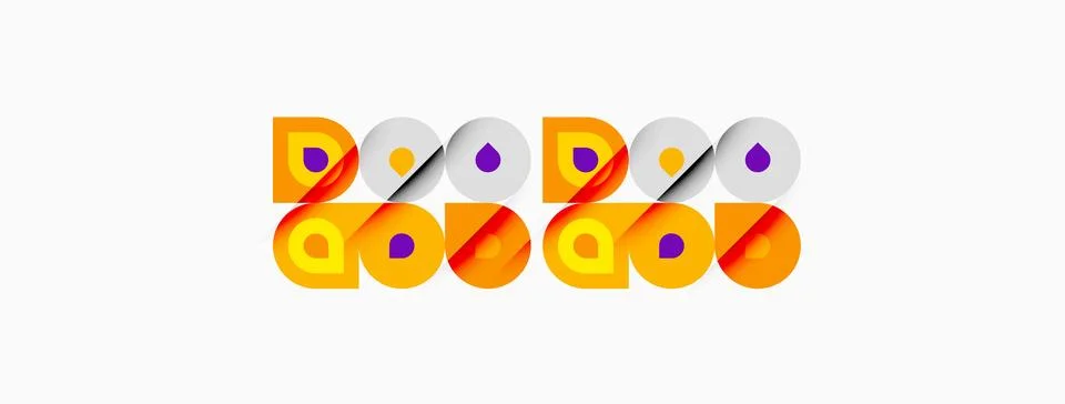 Abstract design features repeating circles, squares, purple, orange hues. Stock Illustration