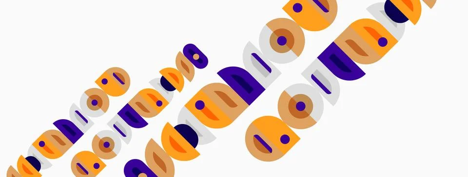 Abstract design features repeating circles, squares, rectangles. Purple, or.. Stock Illustration
