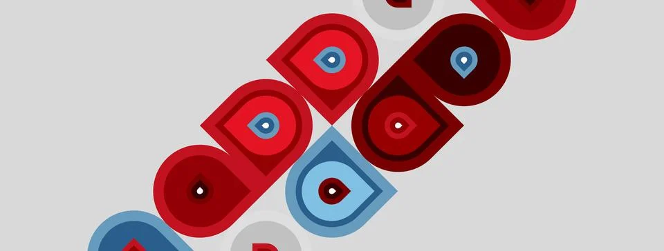 Abstract design features repeating circles, red and blue hues, diagonal Stock Illustration