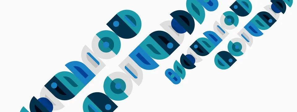 Abstract design features repeating circular elements. Blue, teal, gray tones Stock Illustration