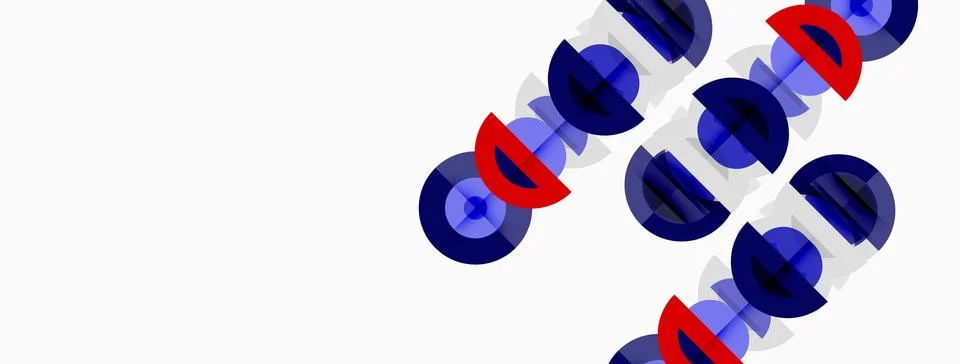 Abstract design features repeating circular shapes. Red, blue, white colors Stock Illustration