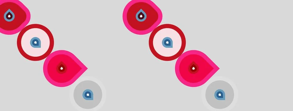 Abstract design features repeating circular motifs. Pink, blue, white colors Stock Illustration