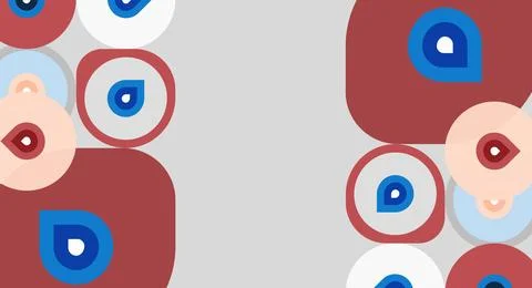 Abstract design features repeating eye motifs. Red, blue, pale pink circles Stock Illustration