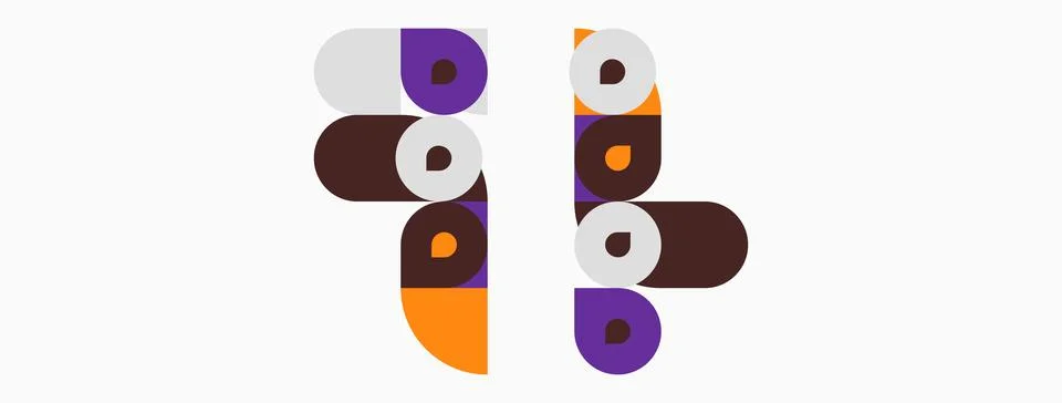 Abstract design features repeating geometric shapes. Circles, ovals, rectangl Stock Illustration