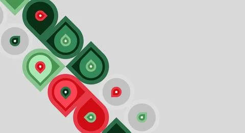 Abstract design features repeating letterforms, red, green, gray hues. Circle Stock Illustration