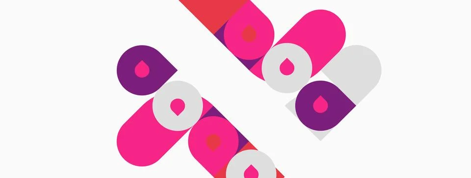 Abstract design features repeating pink, red, white shapes. Geometric forms Stock Illustration