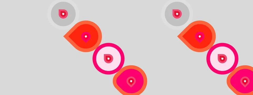 Abstract design features repeating pink circles, gray background. Shapes vary Stock Illustration