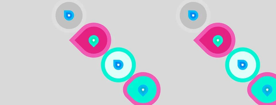 Abstract design features repeating pink, teal circles. Gray background provid Stock Illustration