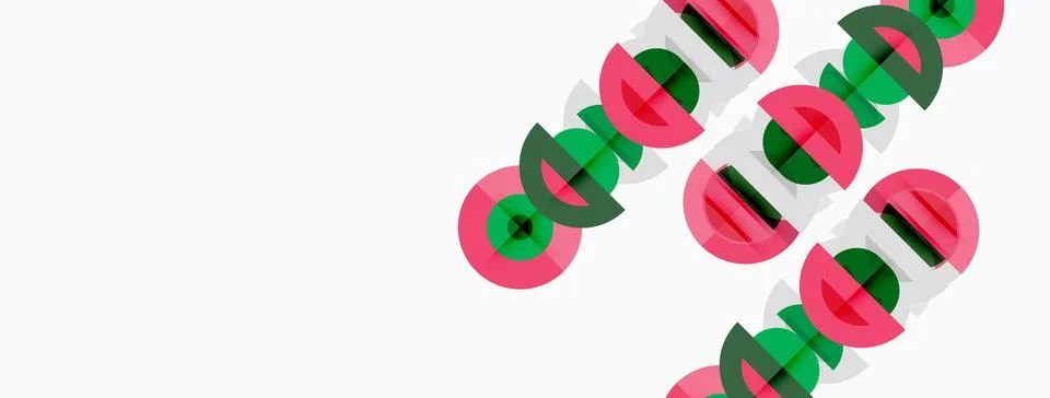 Abstract design features repeating plus signs, circles. Pink, green hues Stock Illustration