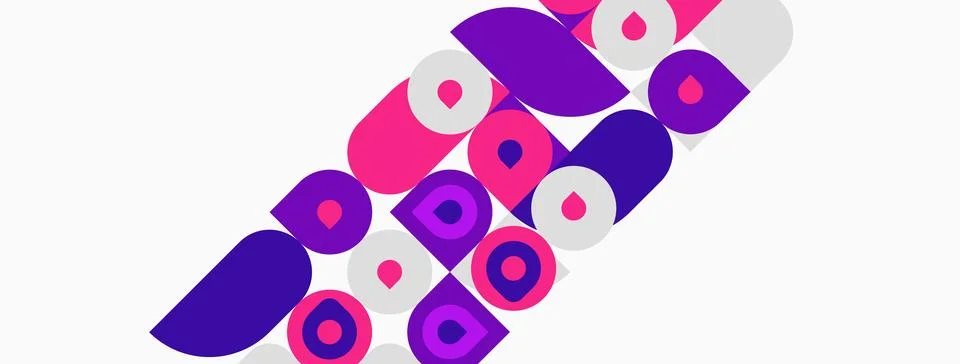 Abstract design features repeating purple, pink shapes. Geometric forms creat Stock Illustration