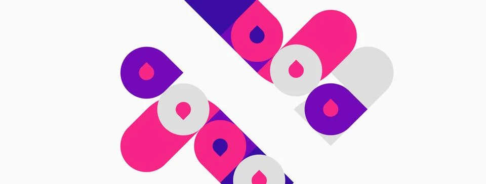 Abstract design features repeating shapes. Pink, purple, white elements creat Illustrazione stock