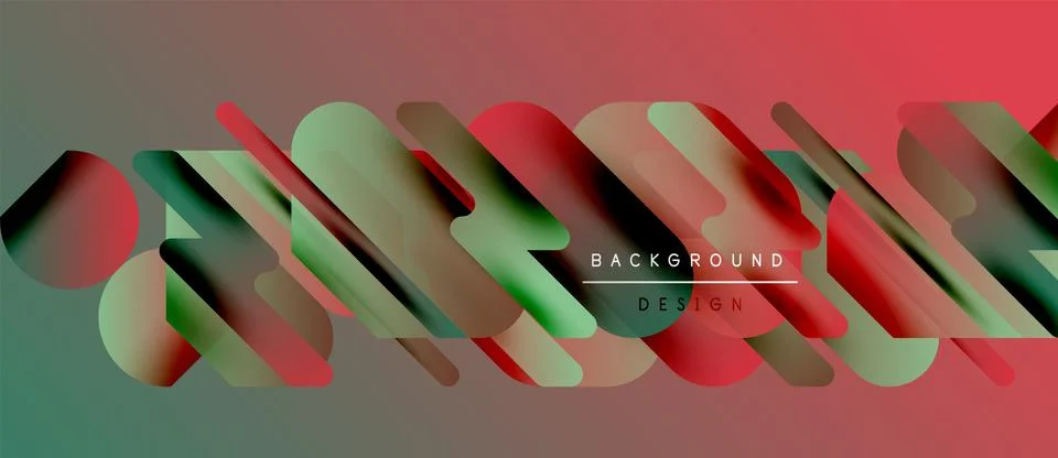 Abstract design features rounded rectangles, gradients. Colors include red, Stock Illustration