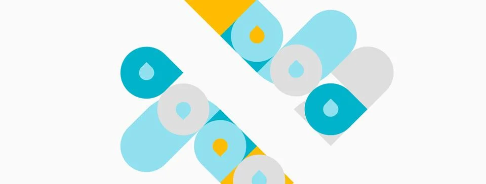 Abstract design features rounded rectangles, droplets, yellow, blue, gray hue 库存插图