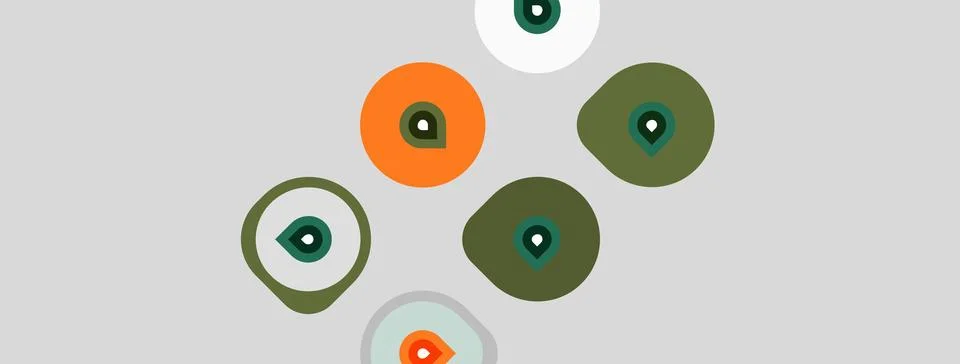 Abstract design features rounded shapes, varied colors, central dots resembli 库存插图