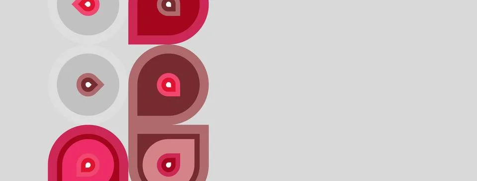 Abstract design features stacked circles, varying shades pink, gray. Minimali Illustrazione stock