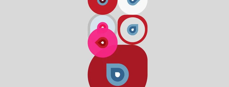 Abstract design features stacked circles, varying colors, eye motifs. Simple 스톡 일러스트