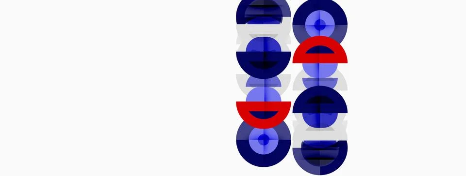 Abstract design features stacked circular elements. Red, blue, white colors 库存插图
