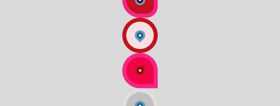 Abstract design features stacked pink circles, central circle includes blue Stock Illustration