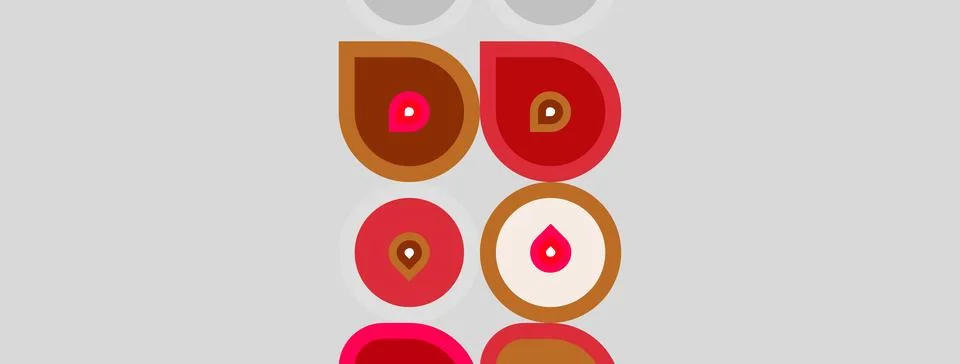 Abstract design features stacked red shapes, varying sizes, with white dots. Illustrazione stock