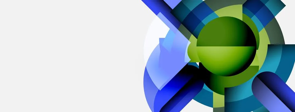 Abstract design features swirling blue, green shapes. Circular elements dominate Stock Illustration