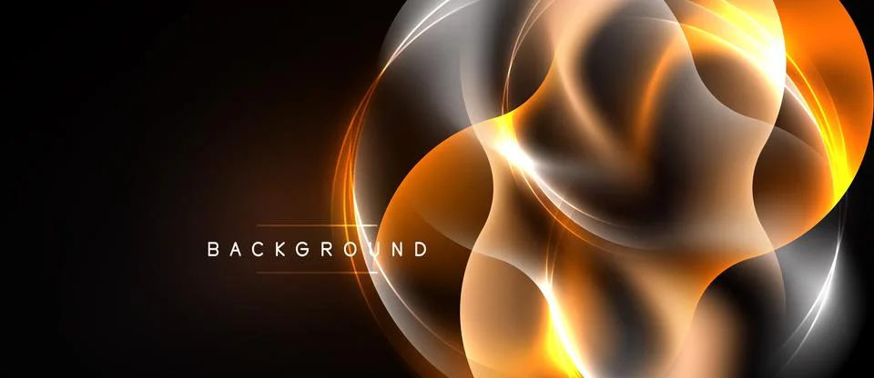 Abstract design features swirling orange, white light against dark backdrop. Stock Illustration