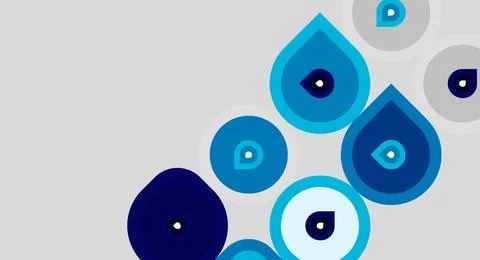 Abstract design features teardrop shapes, varying blues, gray background. イラスト素材