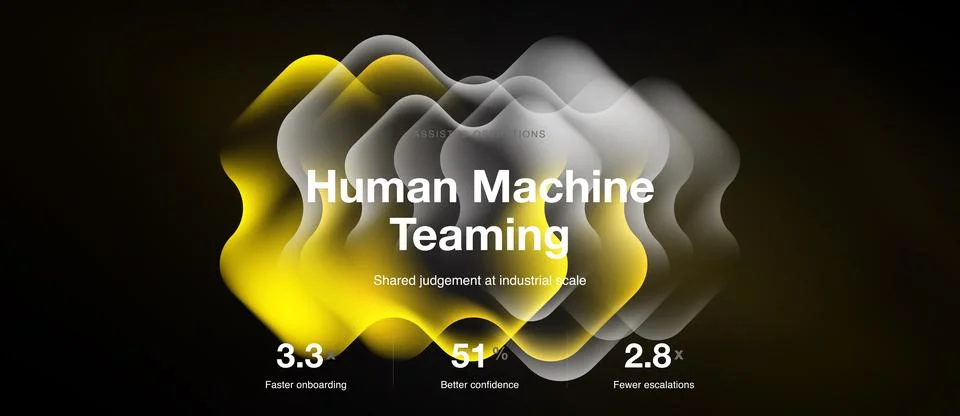 Abstract design features text Human Machine Teaming. Numbers indicate faster Illustrazione stock