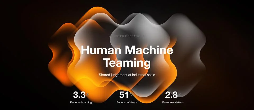 Abstract design features text Human Machine Teaming. Numbers indicate faster 스톡 일러스트