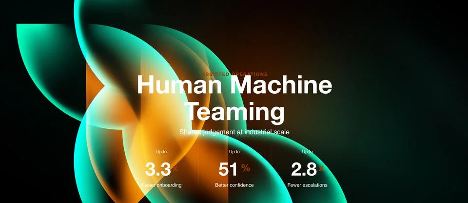 Abstract design features text promoting human machine teaming. Metrics high.. Illustrazione stock