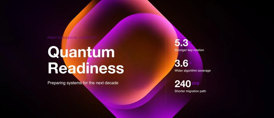 Abstract design features text promoting quantum readiness, systems preparatio Stock Illustration