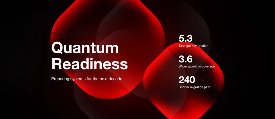 Abstract design features text regarding quantum readiness, systems preparatio イラスト素材