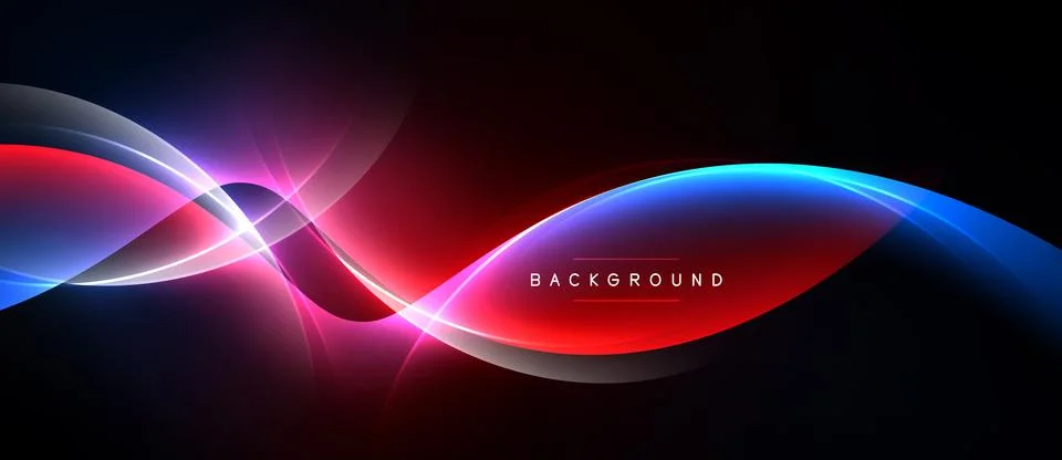 Abstract design features vibrant blue, red light streaks. Dark background Stock Illustration