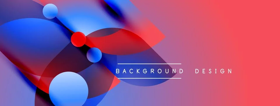 Abstract design features vibrant blue, red spheres. Gradient background Stock Illustration