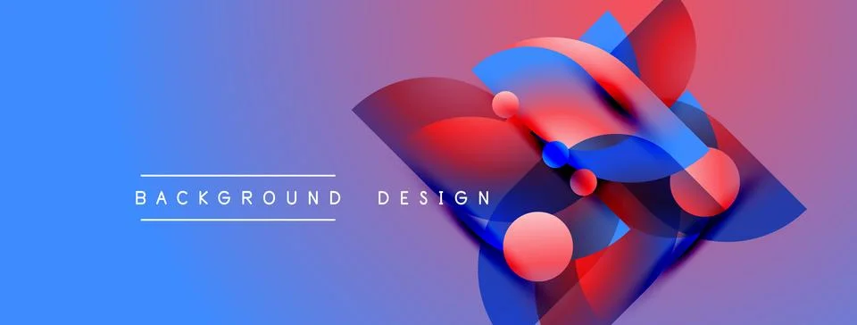 Abstract design features vibrant blue, red gradients. Overlapping spheres c.. Stock Illustration