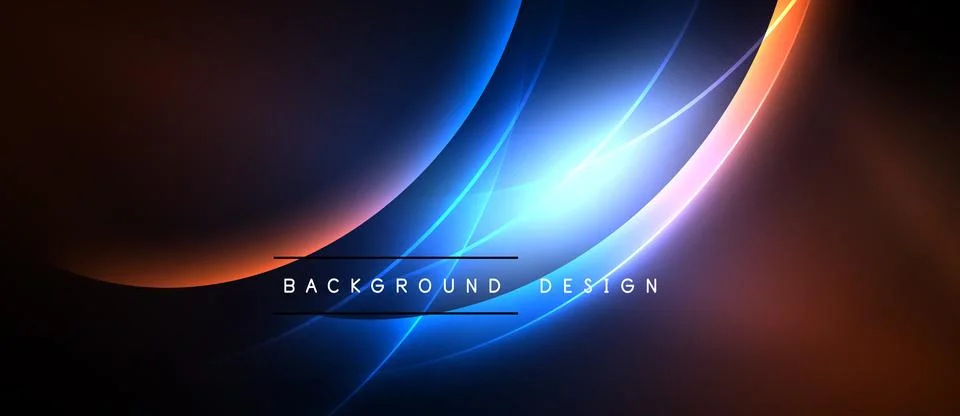 Abstract design features vibrant blue, orange curves. Dark background creates イラスト素材