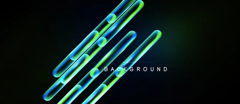 Abstract design features vibrant blue, green lines over black background. Stock Illustration