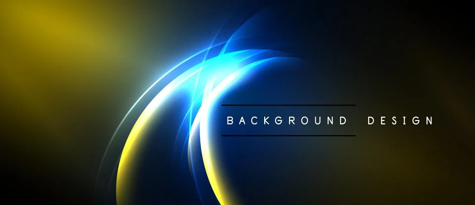 Abstract design features vibrant blue, gold curves. Dark background creates Illustrazione stock