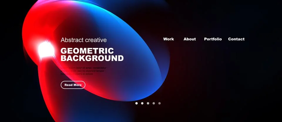 Abstract design features vibrant blue, red gradients. Website header includes 스톡 일러스트