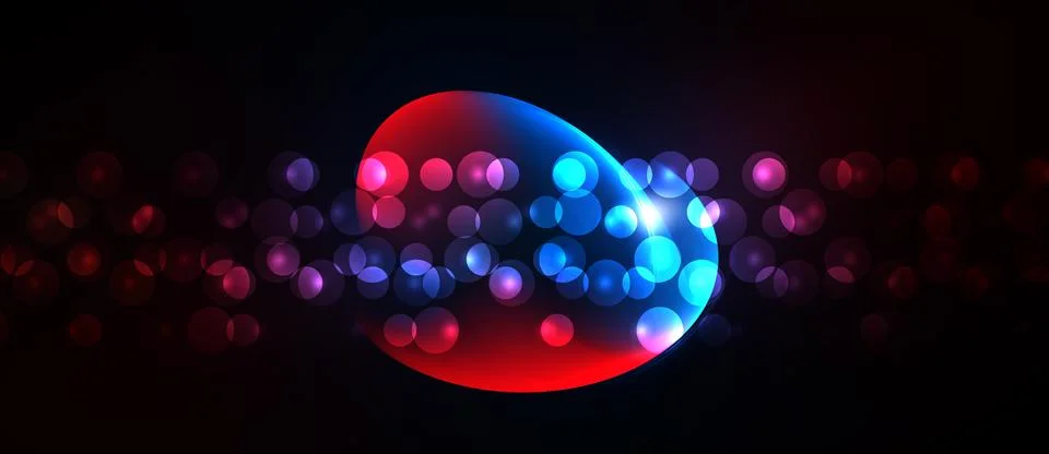 Abstract design features vibrant blue, red circles against dark background. Stock Illustration