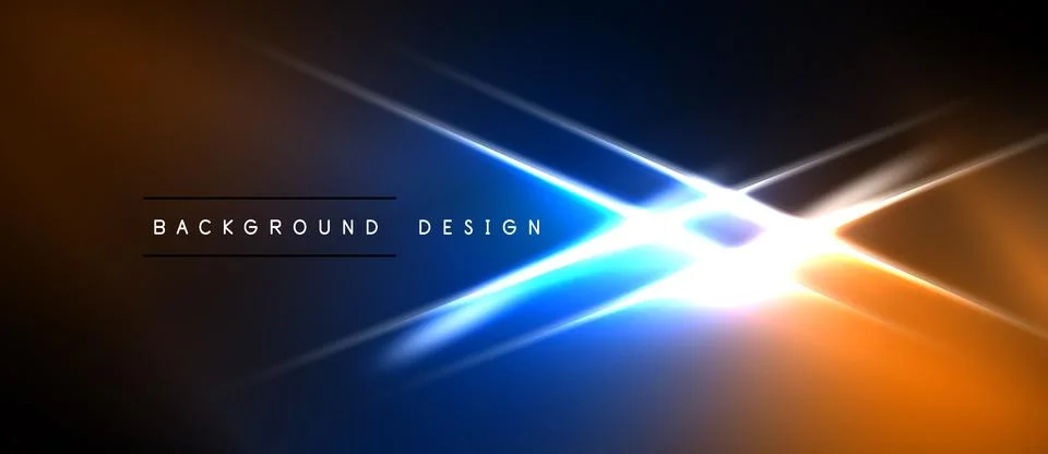 Abstract design features vibrant blue, orange light streaks. Central bright.. Stock-Illustration